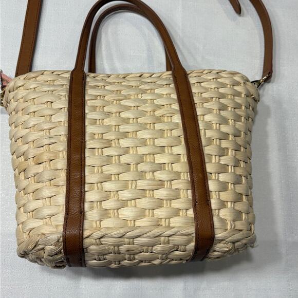 Talbots Woven Cornhusk Purse with Brown Leather Accents and Long Strap - Picture 2 of 10